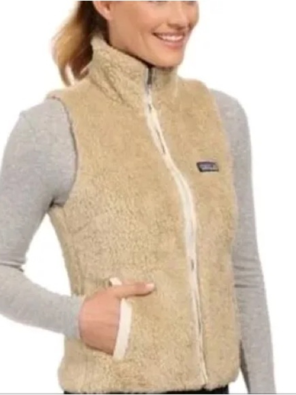 Patagonia Women’s Los Gatos Beige Sherpa Vest with Zip size L - Picture 3 of 7